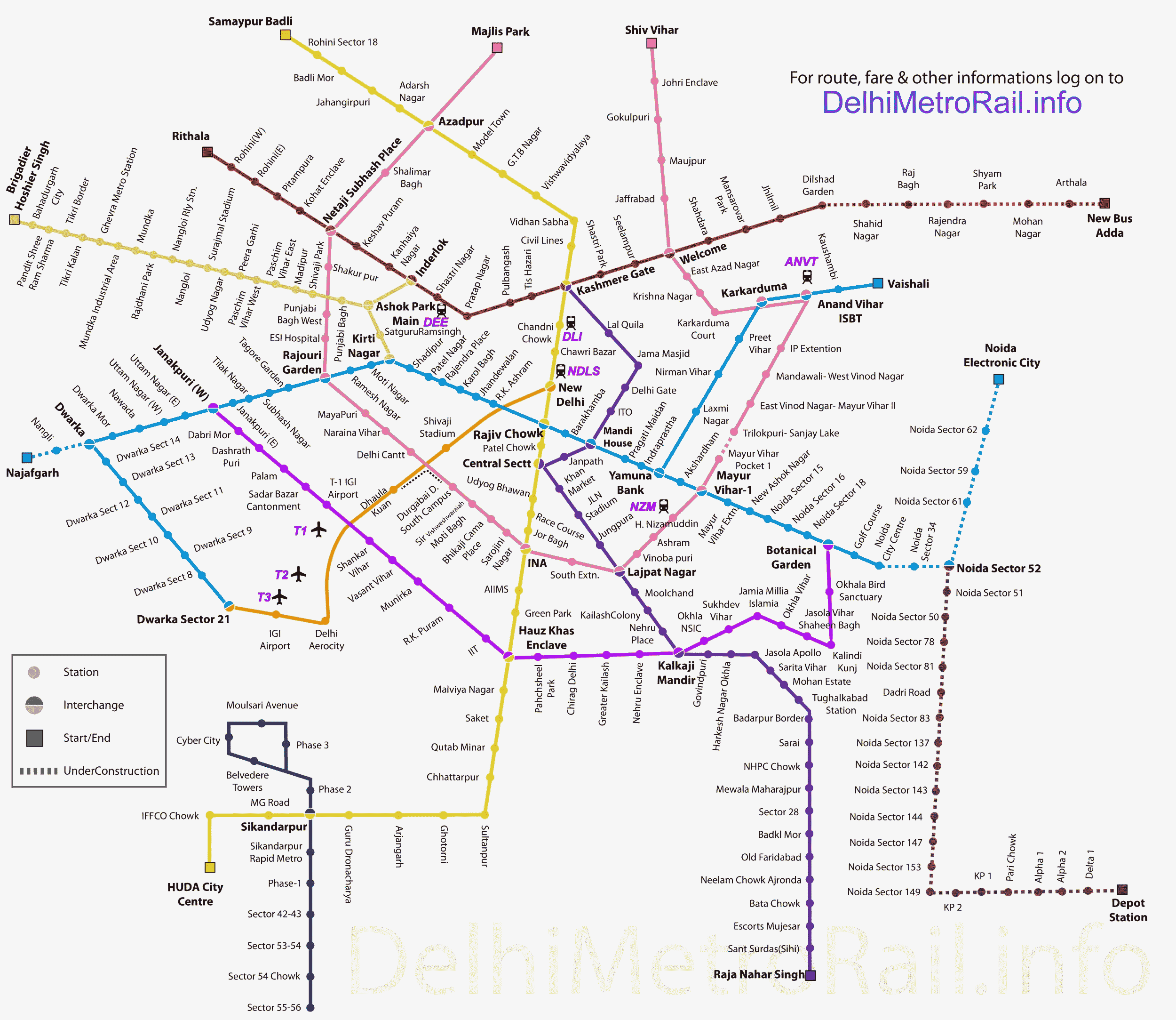 Delhi Metro Train Route Map